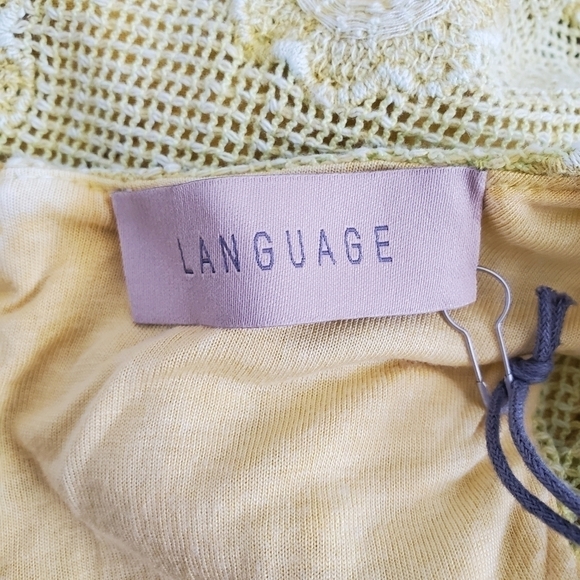 LANGUAGE DRESS SLEEVELESS FRINGE MUSTARD YELLOW EMBROIDERED FLORAL WOMANS ( XL ) - Picture 14 of 15